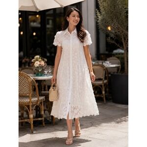Porridge Clothing Maxi Dress Womens Size 1X White New 3D Floral Sequin Accent